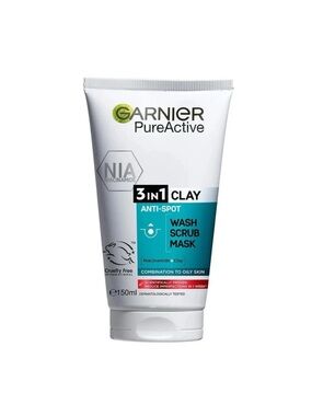 Garnier Skin Active Pure Active 3 in 1 Clay Wash Scrub Mask 150ml New